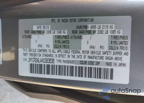 2010 Mazda Mazda5 Grand Touring from USA, damaged, VIN JM1CR2WL4A0383636